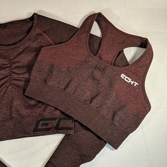 Echt 2 Set Bra Arise Scrunch Long Sleeve Crop Athletic Shirt Women's Small S - Picture 2 of 13
